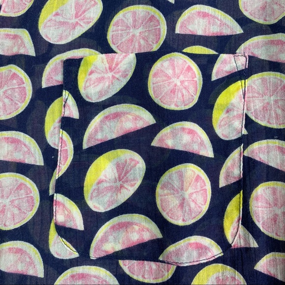 Joie Navy Blue Pink Grapefruit Print Long Sleeve Button Up Top Sm - Picture 2 of 7
